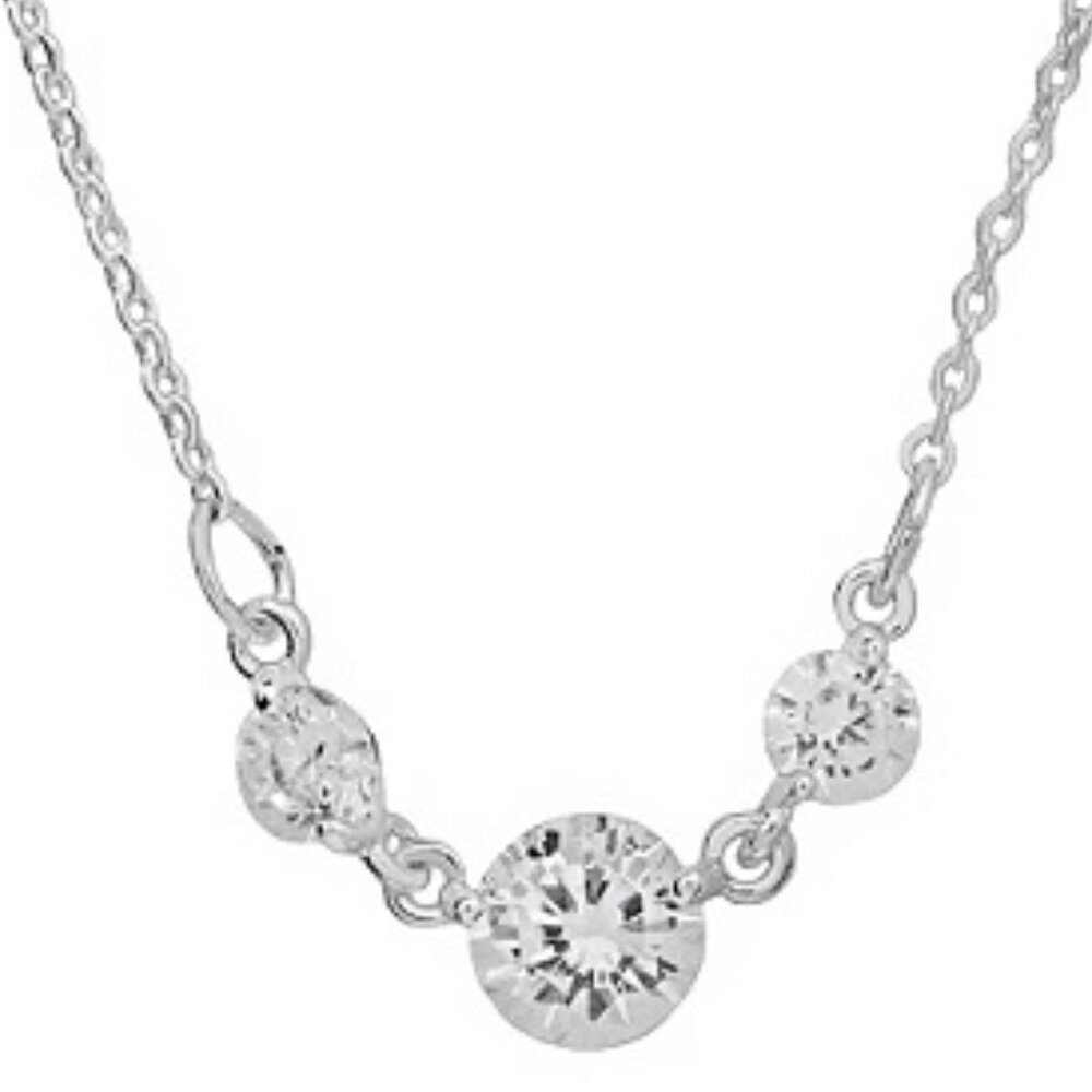 LC LAUREN CONRAD Silver Triple Clear CZ Stone Pendant Chain Necklace**NEW!